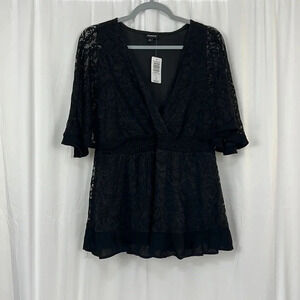 Torrid NEW Women’s Large Black Stretch Lace Surplice Dolman Sleeve Top